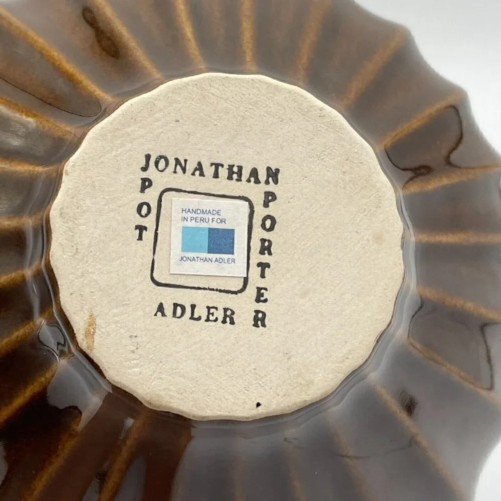 Jonathan Adler Pot Au Porter Original Collection Brown Glazed Ribbed Round Vase